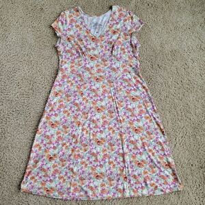 Sahalie V-Neck Floral Print Boho Cottagecore Short Sleeve Dress - Size 1X